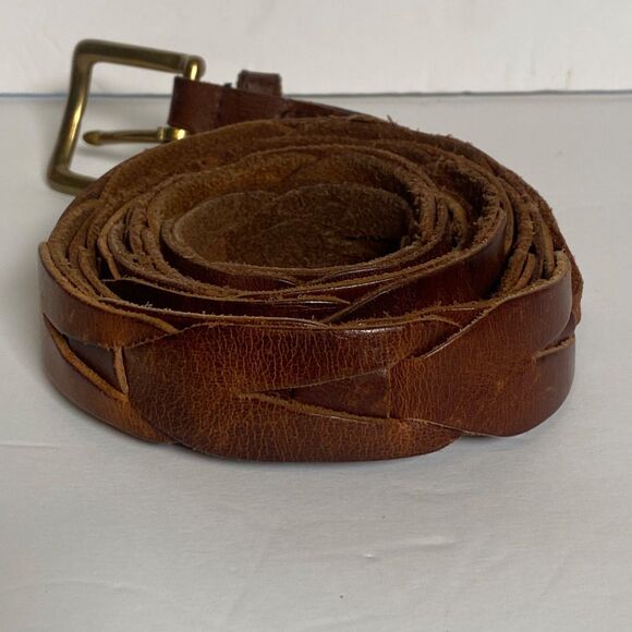 Eddie Bauer Brown Leather Interlocking Belt Solid Brass Buckle Size 42 Vintage - Picture 2 of 10